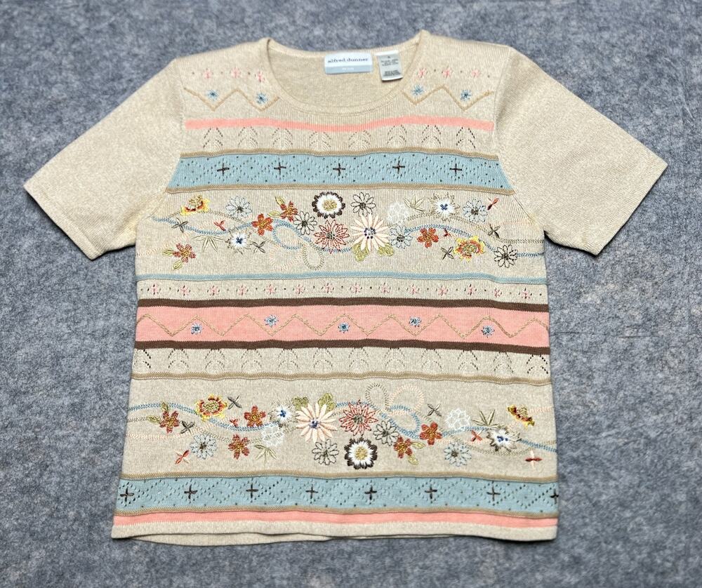 Vintage Alfred Dunner Embroidered Top Sz PL Cottage-core Floral Grandma 90s